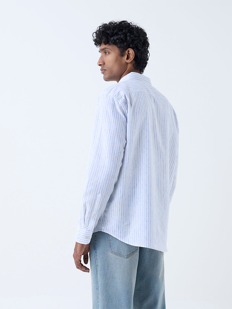 WES Casuals Blue Striped Relaxed-Fit Cotton-Blend Shirt - Image 4