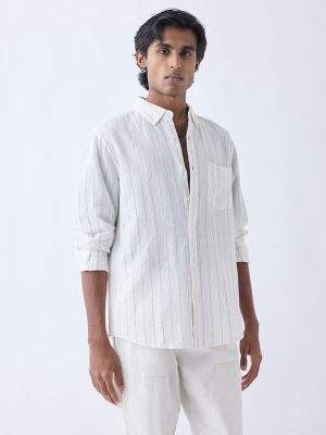 WES Casuals Off-White Relaxed-Fit Cotton-Blend Shirt
