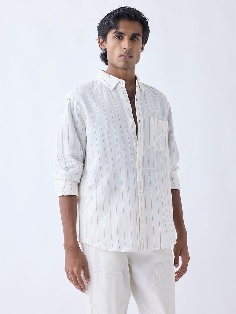 WES Casuals Off-White Relaxed-Fit Cotton-Blend Shirt