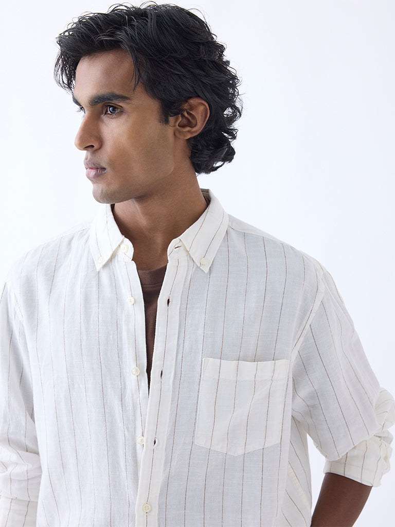 WES Casuals Off-White Relaxed-Fit Cotton-Blend Shirt - Image 3