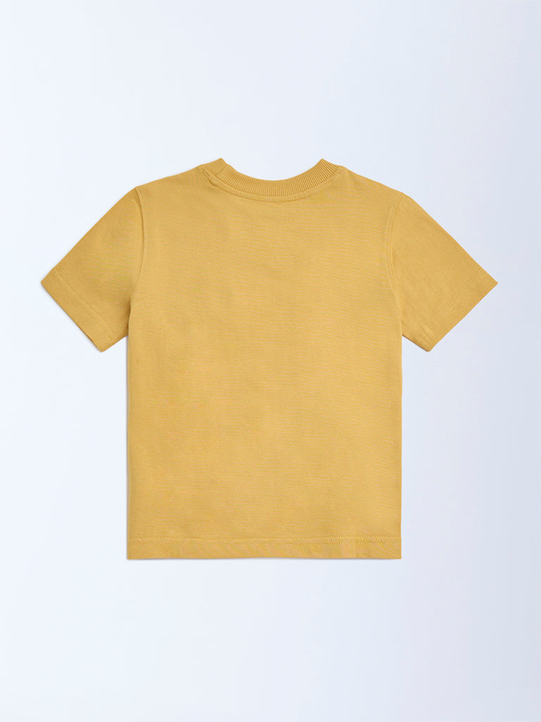 HOP Kids Mustard Printed Cotton T-Shirt - Image 3