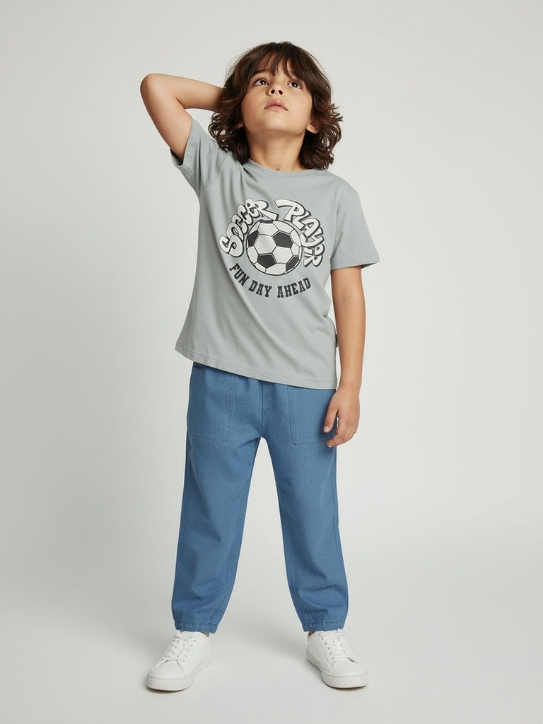 HOP Kids Grey Soccer-Inspired Cotton T-Shirt