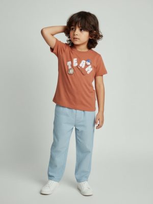 HOP Kids Orange Baseball-Themed Cotton T-Shirt
