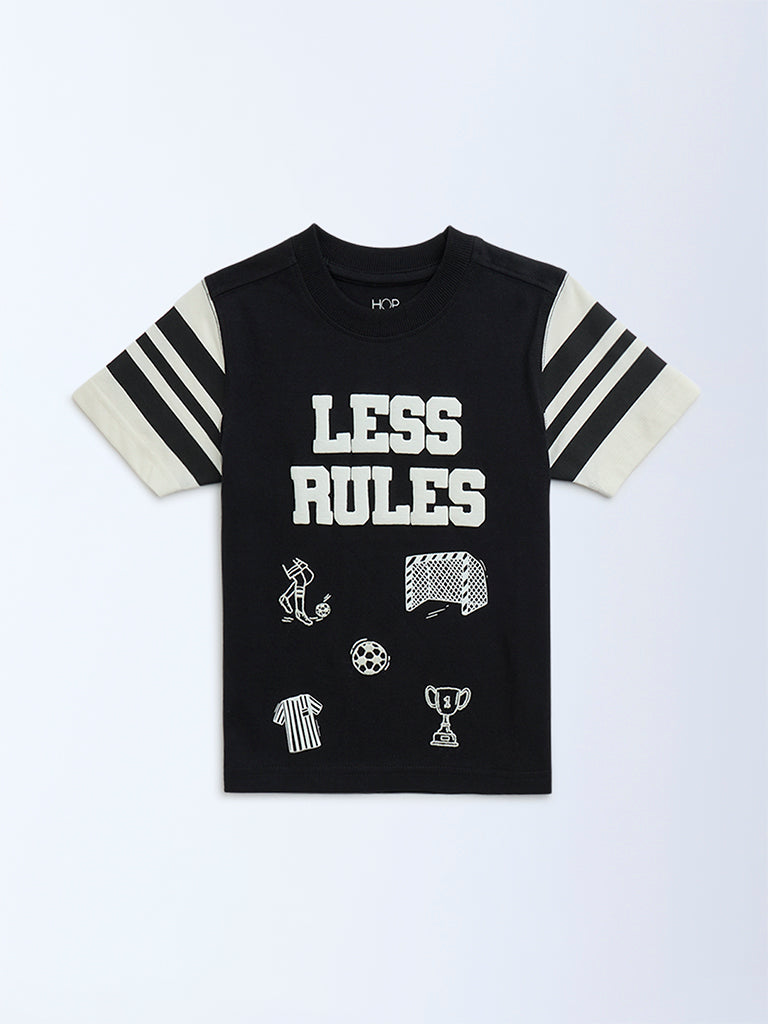 HOP Kids Black Typographic Cotton T-Shirt - Image 4