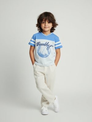 HOP Kids Blue Baseball-Themed Cotton T-Shirt