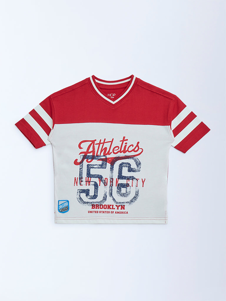 HOP Kids Red Text Design Cotton T-Shirt - Image 4