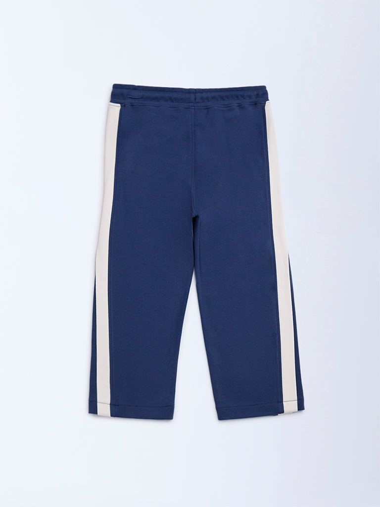 HOP Kids Navy Striped Mid-Rise Cotton Trousers - Image 5