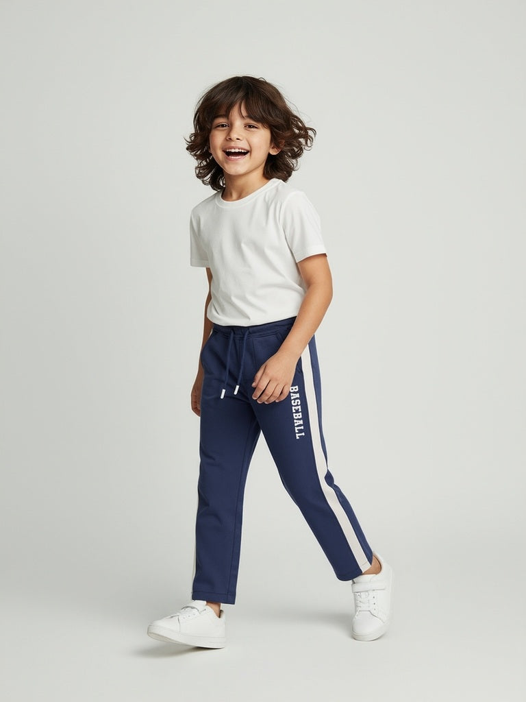 HOP Kids Navy Striped Mid-Rise Cotton Trousers