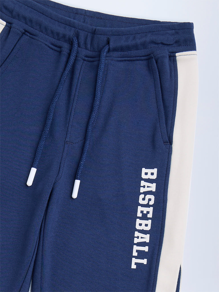 HOP Kids Navy Striped Mid-Rise Cotton Trousers - Image 6