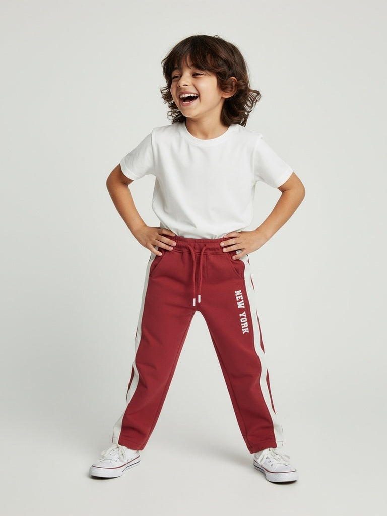 HOP Kids Red Striped Mid-Rise Cotton Trousers