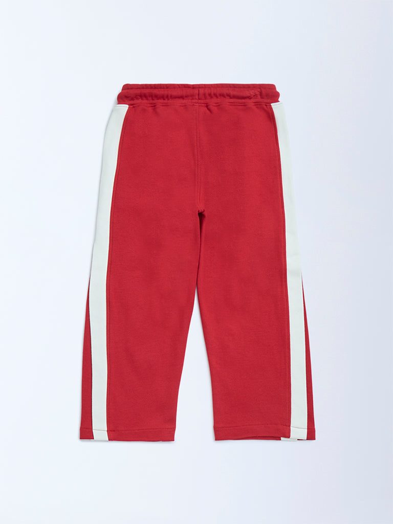 HOP Kids Red Striped Mid-Rise Cotton Trousers - Image 4