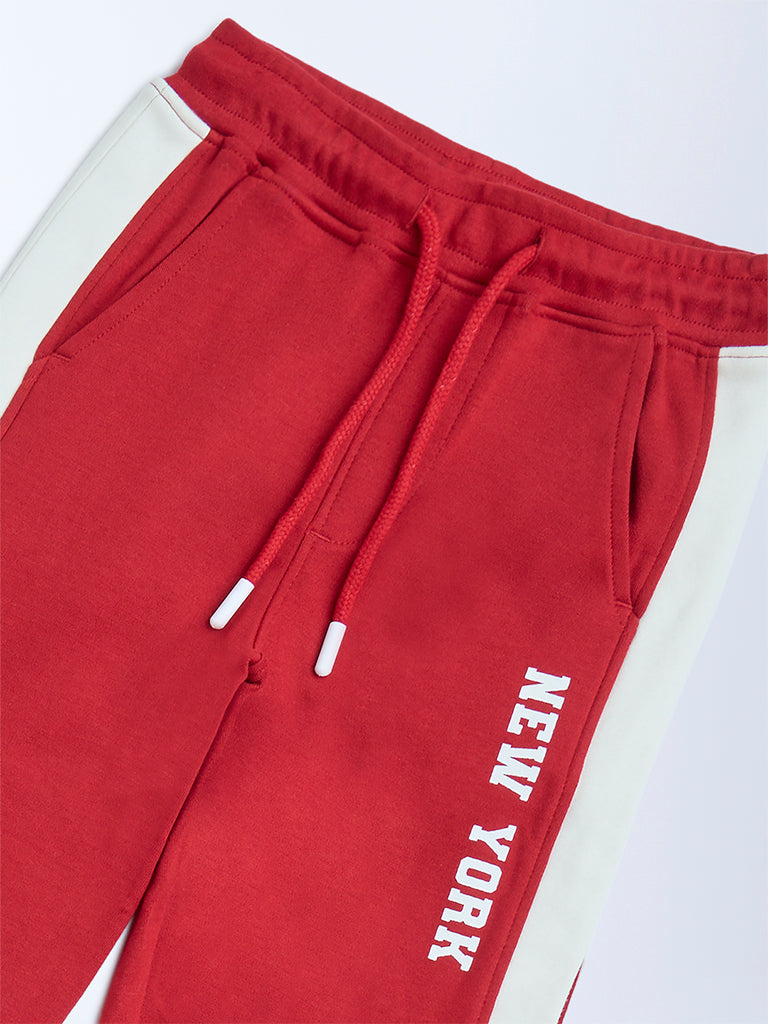 HOP Kids Red Striped Mid-Rise Cotton Trousers - Image 6