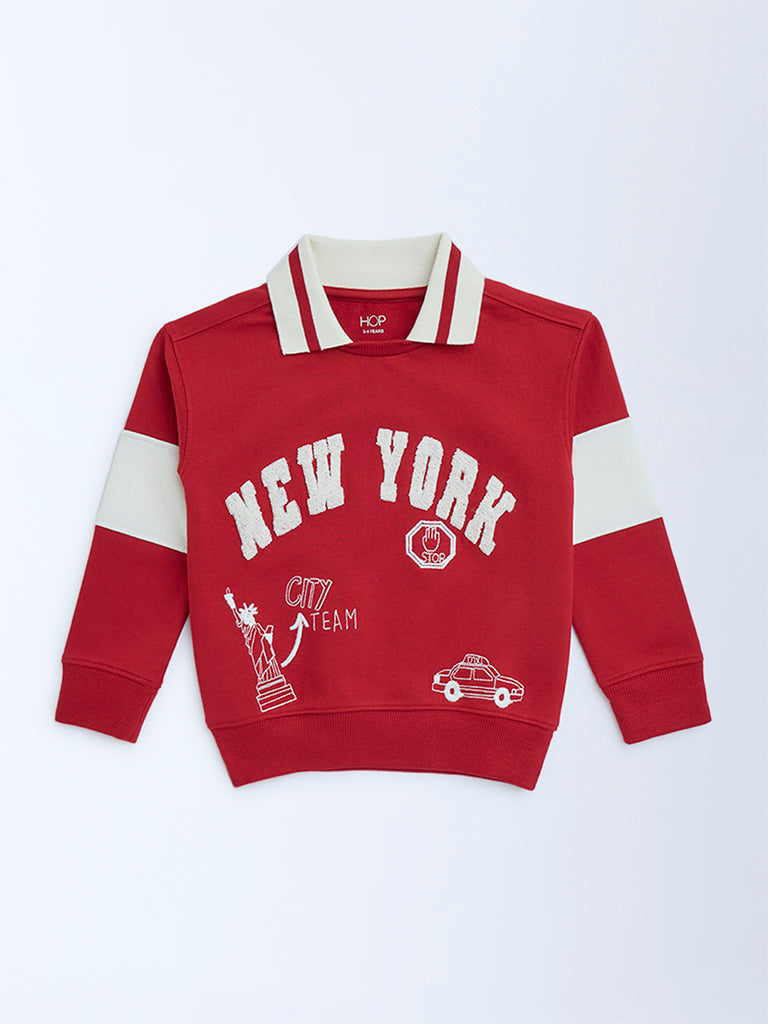 HOP Kids Red Typographic Cotton Sweatshirt - Image 5