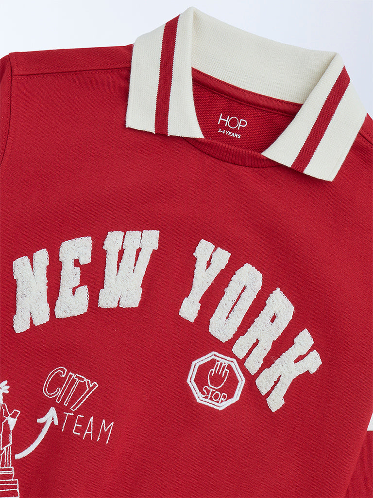 HOP Kids Red Typographic Cotton Sweatshirt - Image 6