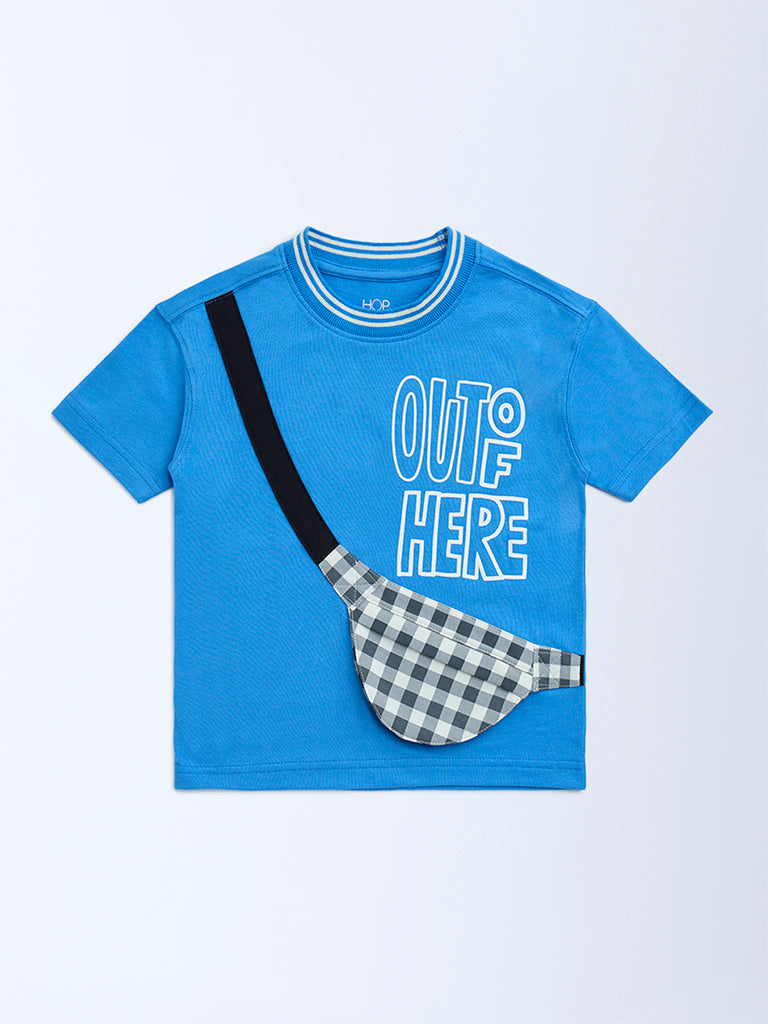 HOP Kids Blue Typographic Cotton T-Shirt - Image 4