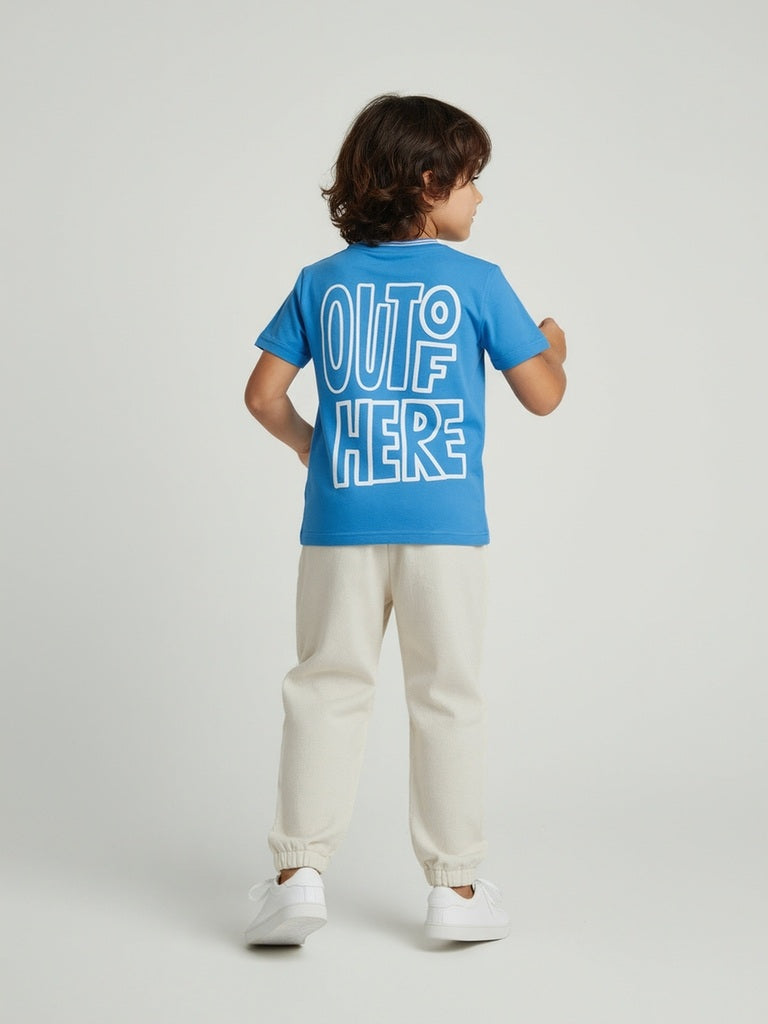 HOP Kids Blue Typographic Cotton T-Shirt - Image 3