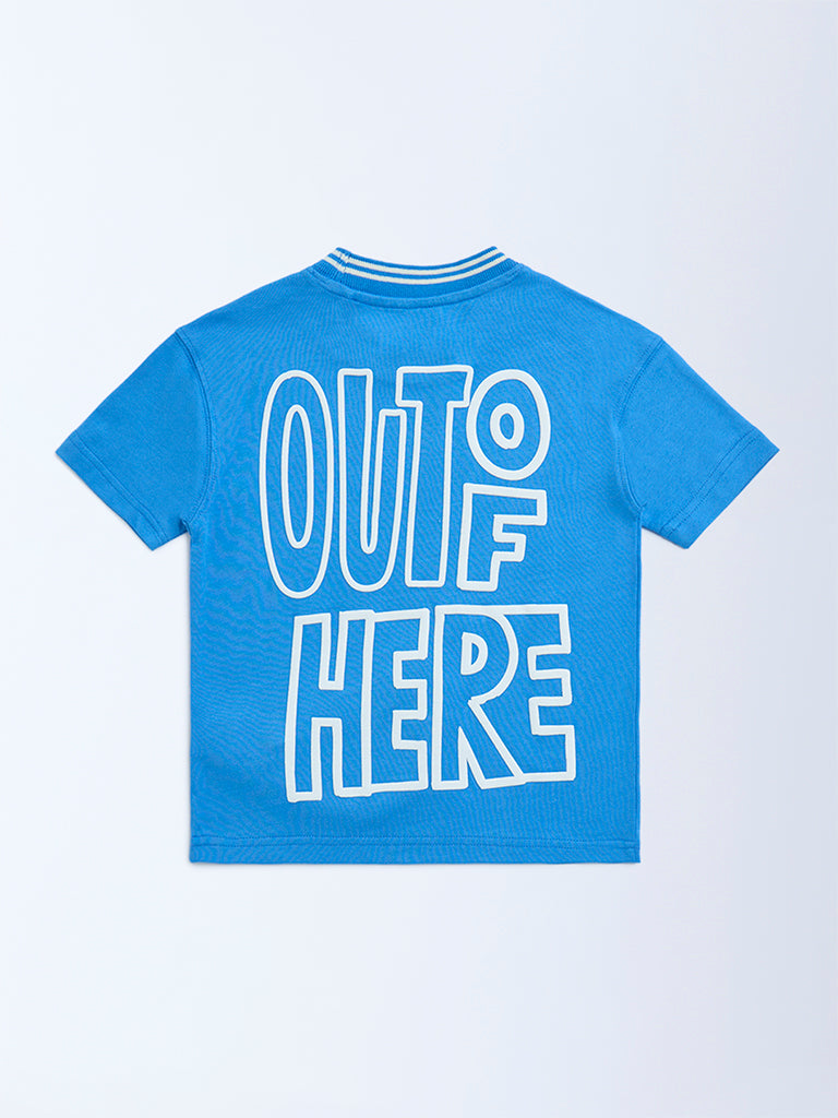 HOP Kids Blue Typographic Cotton T-Shirt - Image 5