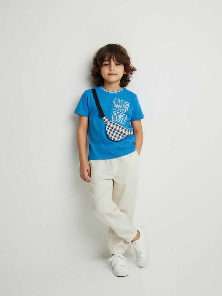 HOP Kids Blue Typographic Cotton T-Shirt