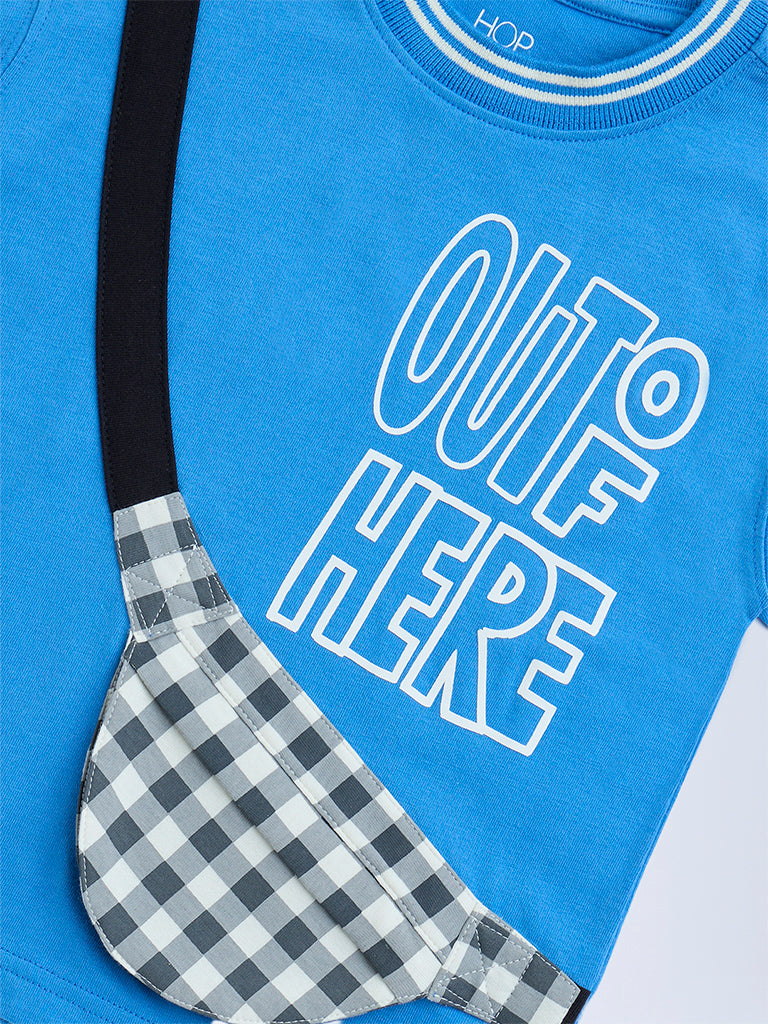 HOP Kids Blue Typographic Cotton T-Shirt - Image 6