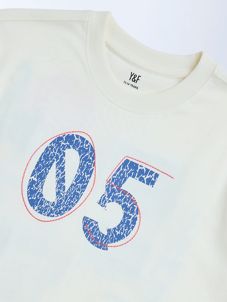 Y&F Kids Off-White Printed Cotton T-Shirt - Image 3