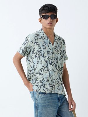 Y&F Kids Sage Abstract Detailed Resort-Fit Shirt