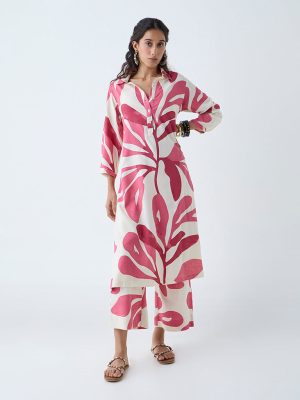 Utsa Red Leaf Design A-Line Kurta