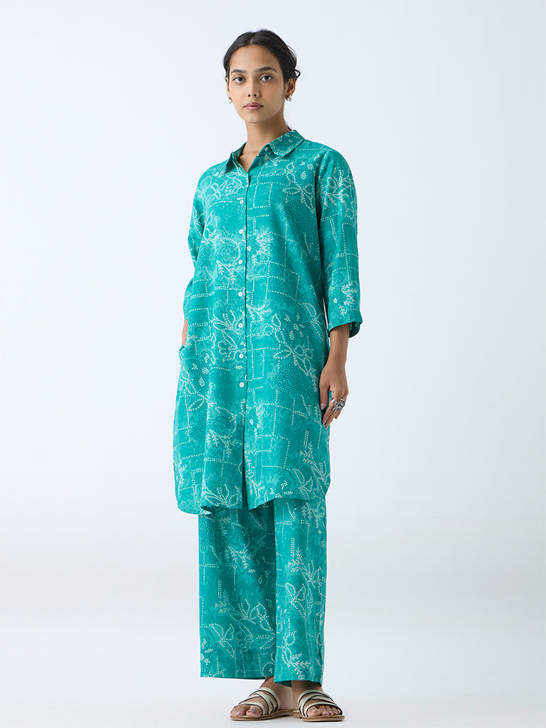 Utsa Aqua Bandhani Design Straight Kurta