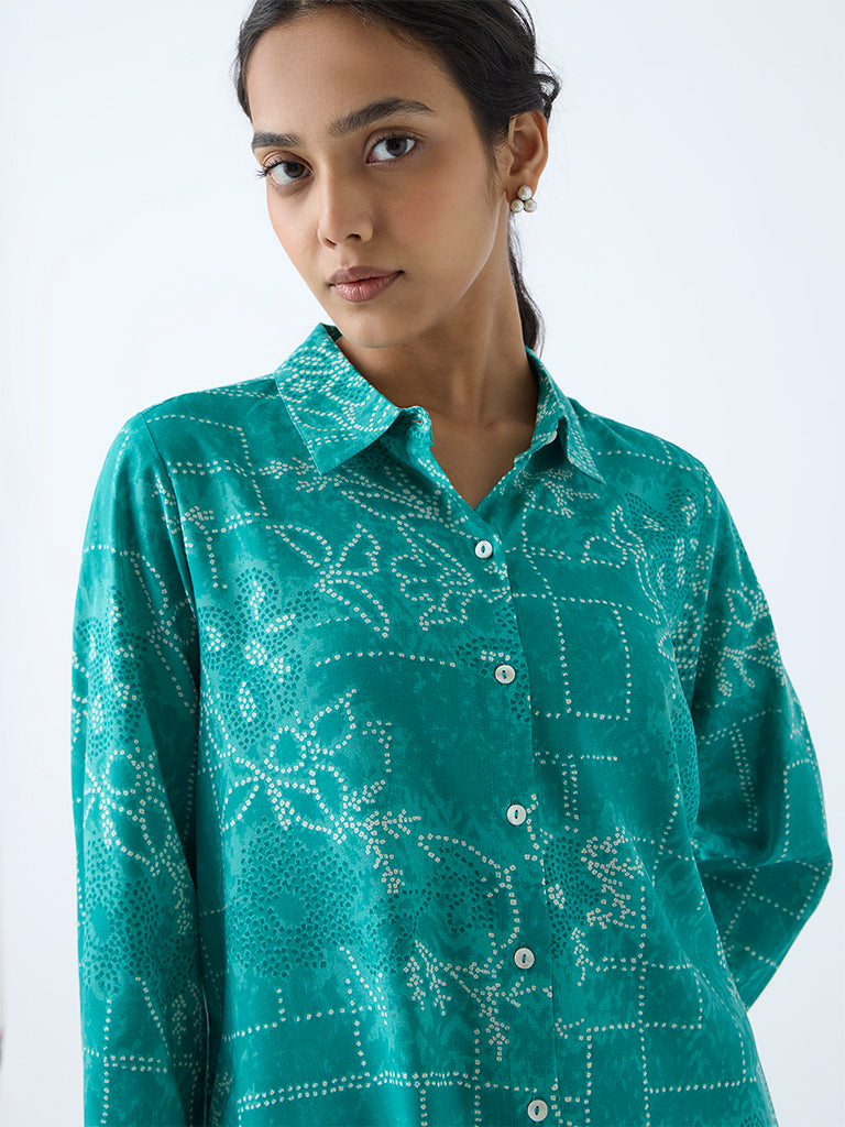 Utsa Aqua Bandhani Design Straight Kurta - Image 3