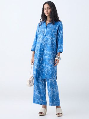 Utsa Blue Bandhani Printed Straight Kurta