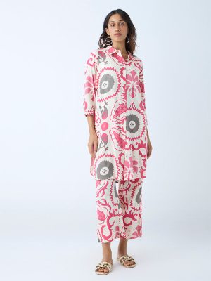 Utsa Pink Foliage Design Straight Kurta