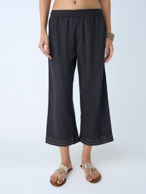 Utsa Black Mirror Detailed Cotton Ethnic Pants