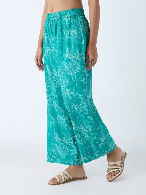 Utsa Aqua Bandhani Pattern Palazzos