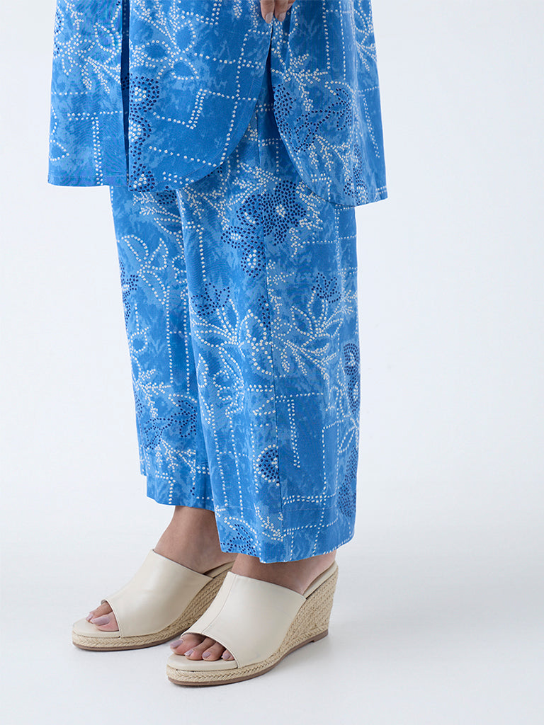 Utsa Blue Bandhani Pattern Palazzos - Image 3