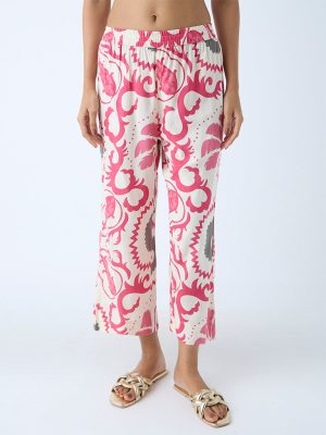 Utsa Pink Foliage Design Ethnic Pants