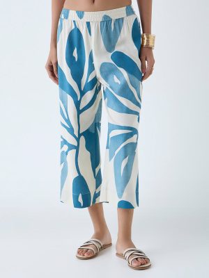 Utsa Blue Leaf Design Ethnic Pants