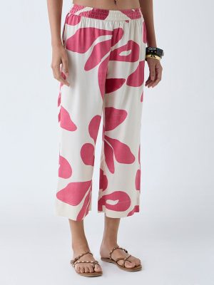 Utsa Red Leaf Design Ethnic Pants