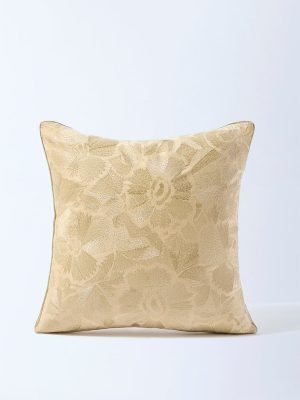 Westside Home Light Brown Floral Embroidered Cushion Cover