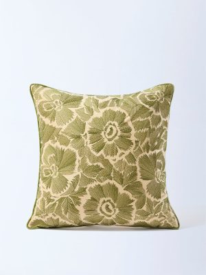 Westside Home Olive Floral Embroidered Cushion Cover