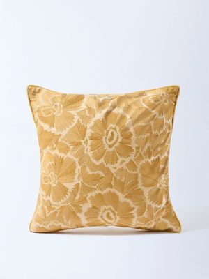 Westside Home Mustard Floral Embroidered Cushion Cover