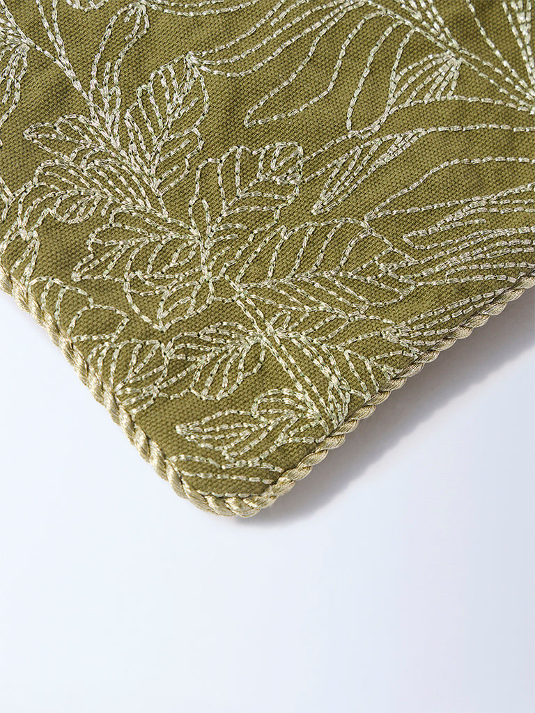 Westside Home Sage Zari Leaf Embroidered Pouch - Image 3