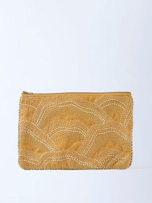 Westside Home Mustard Zari Shell Embroidered Pouch