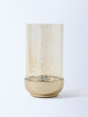Westside Home Gold Textured Hurricane Pillar Candle Holder