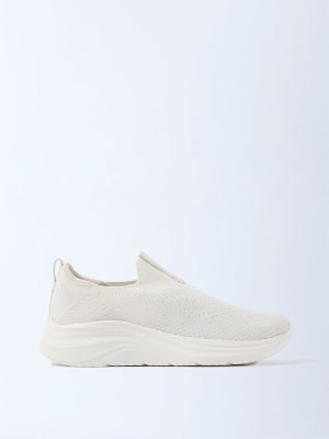 LUNA BLU Off-White Knit-Textured Slip-On Shoes