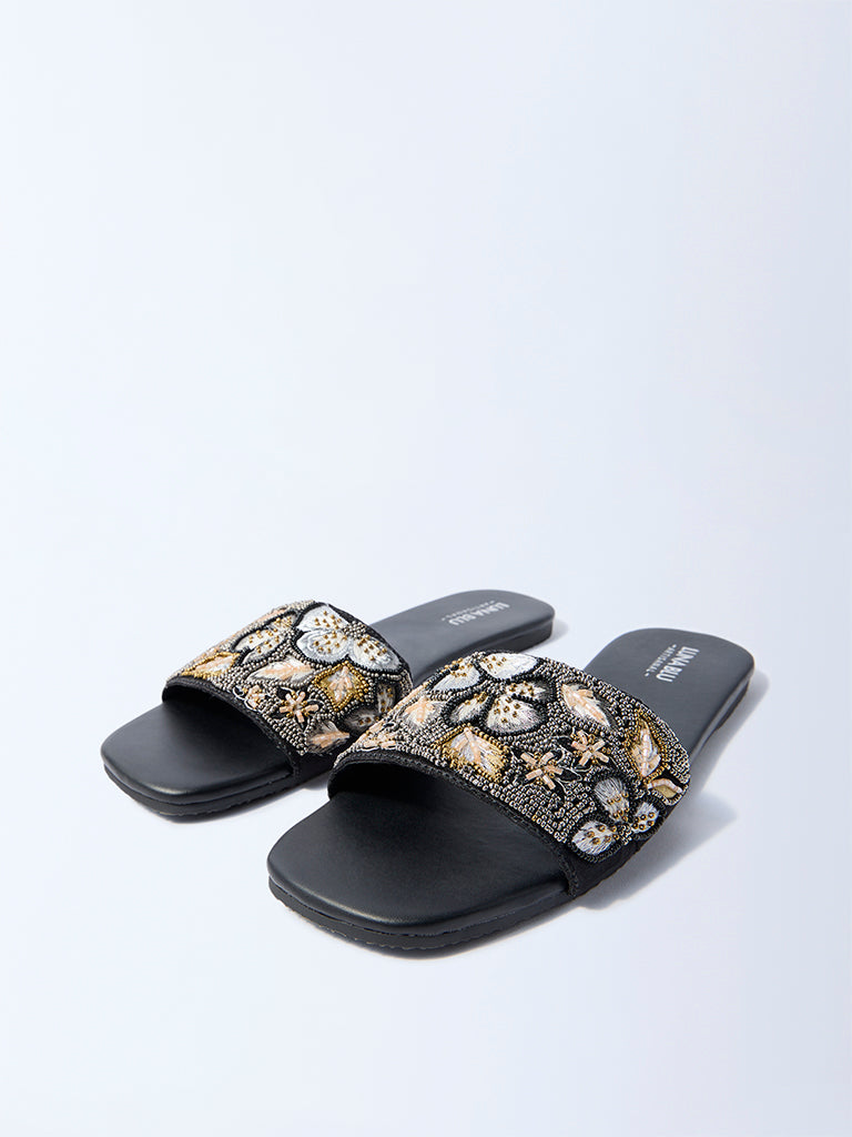 LUNA BLU Black Embellished Slides - Image 2