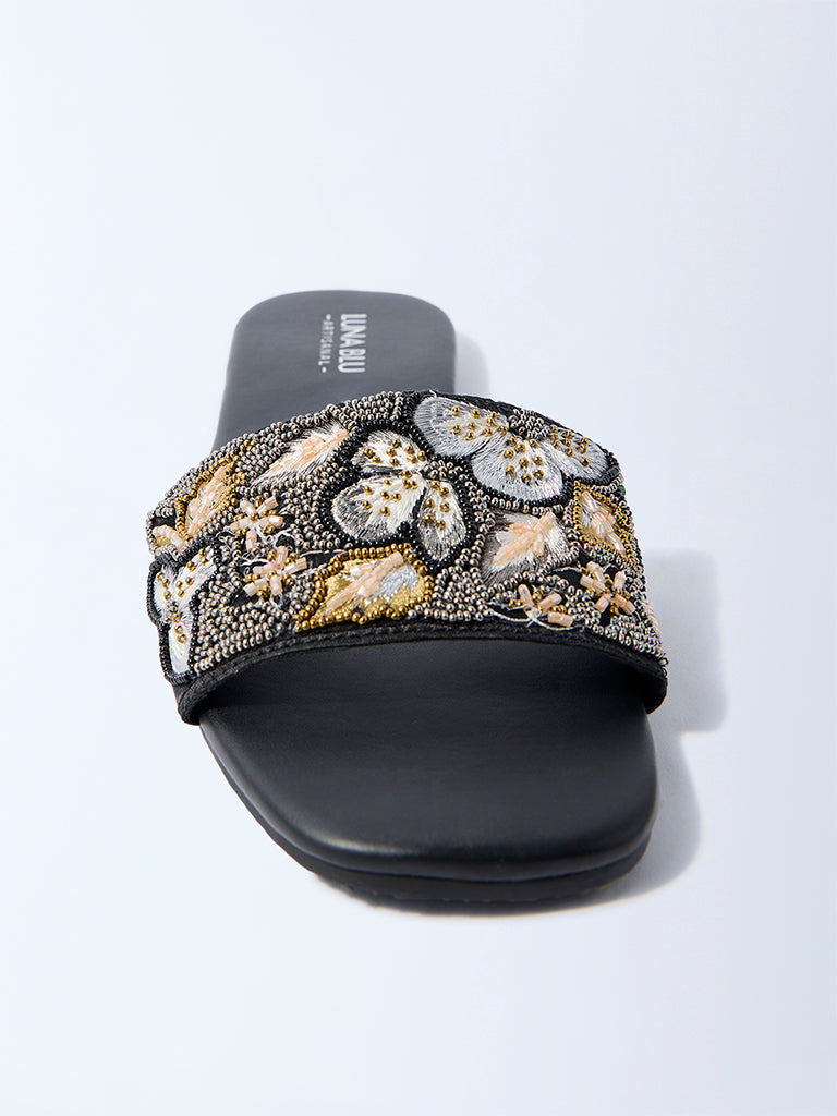LUNA BLU Black Embellished Slides - Image 3