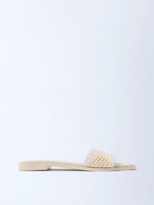 LUNA BLU Ivory Embellished Slides
