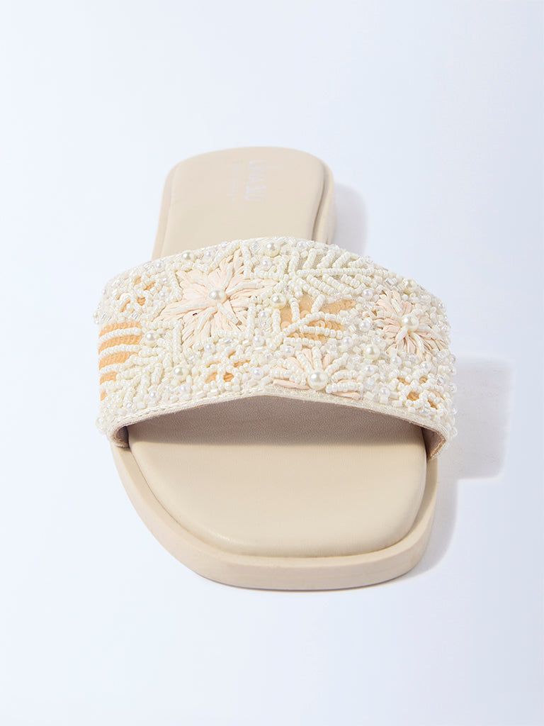 LUNA BLU Ivory Embellished Slides - Image 3