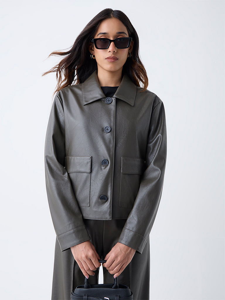 LOV Olive Faux Leather Jacket