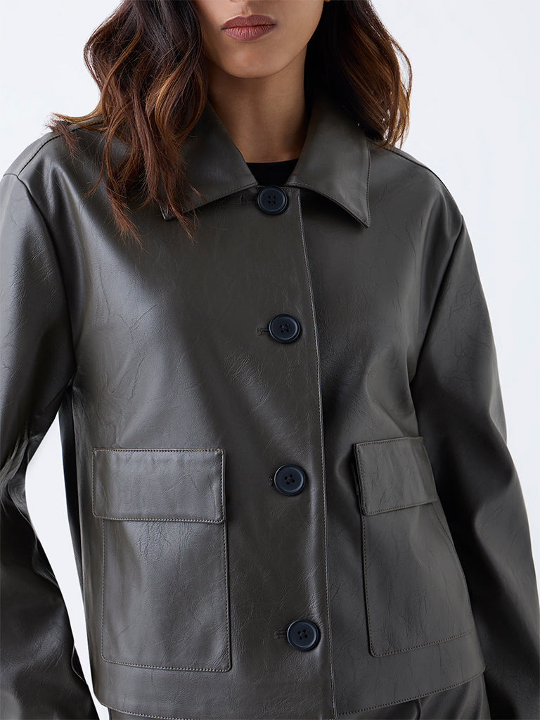 LOV Olive Faux Leather Jacket - Image 3