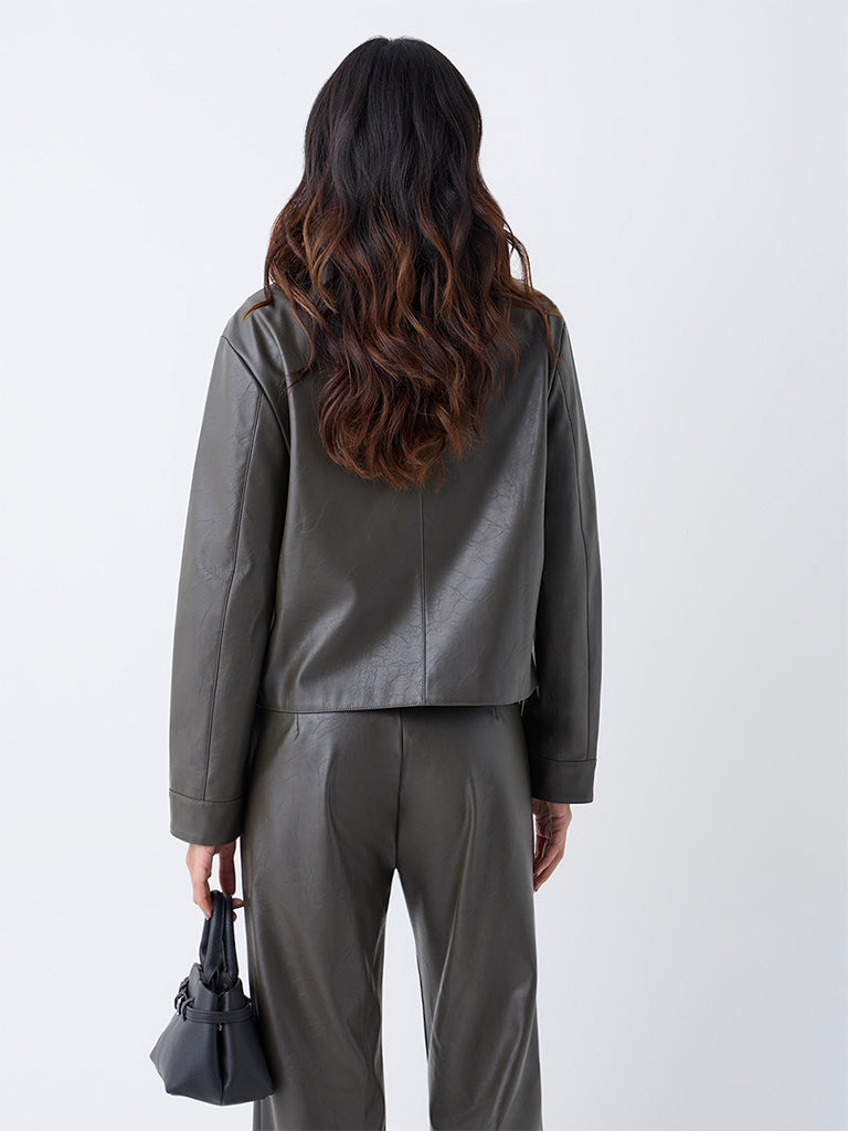 LOV Olive Faux Leather Jacket - Image 4